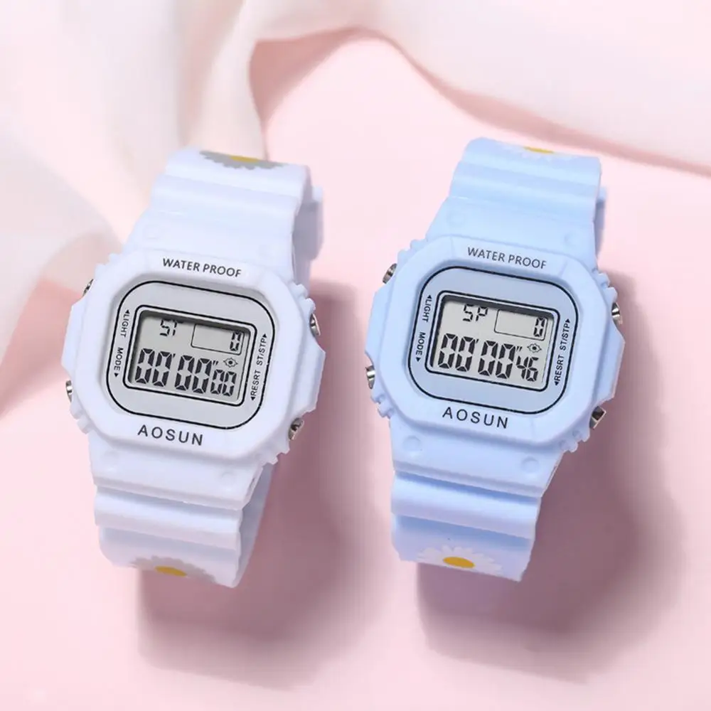 Студенческие светодиодные спортивные цифровые часы для девочек с цветочным