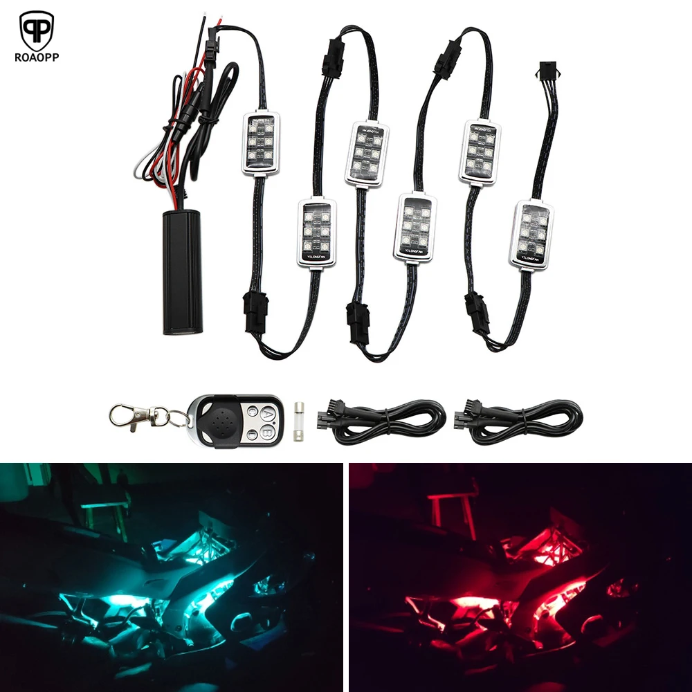 

ROAOPP 36 LED 6 RGB умный тормозной светильник s мотоциклетный автомобильный атмосферный светильник Moto с беспроводным пультом дистанционного управления Декоративная полоса