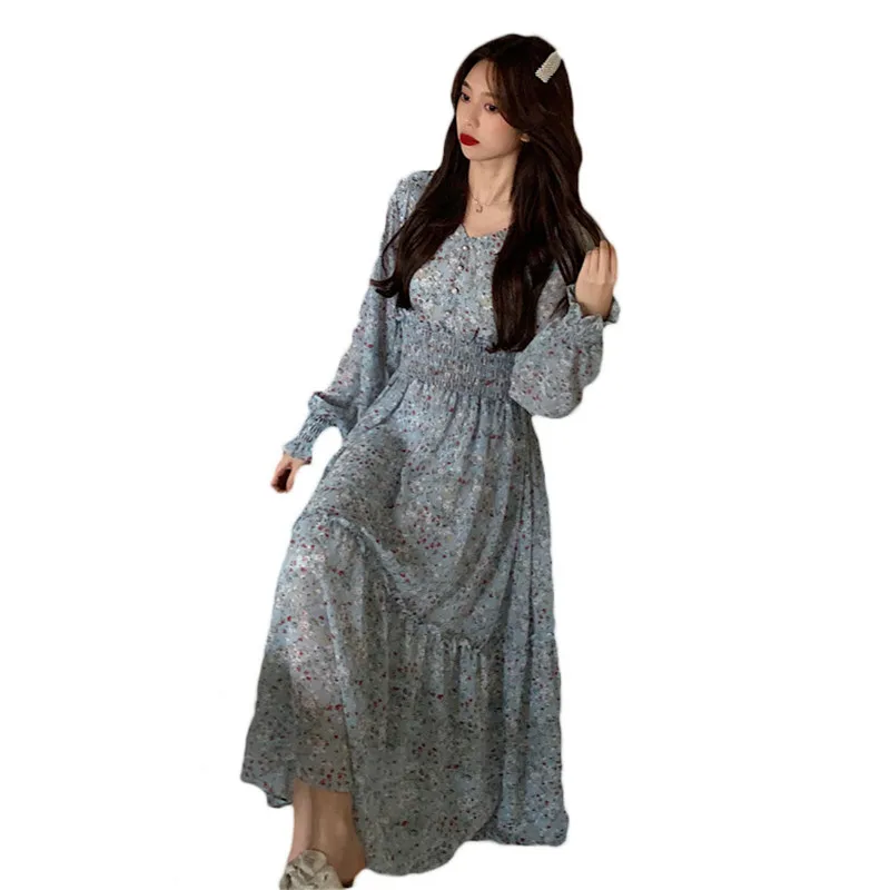 

Элегантный темперамент v-образным вырезом шифоновое платье с цветочным рисунком для женщин Весна Осенняя одежда 2021 Новый Элегантный францу...