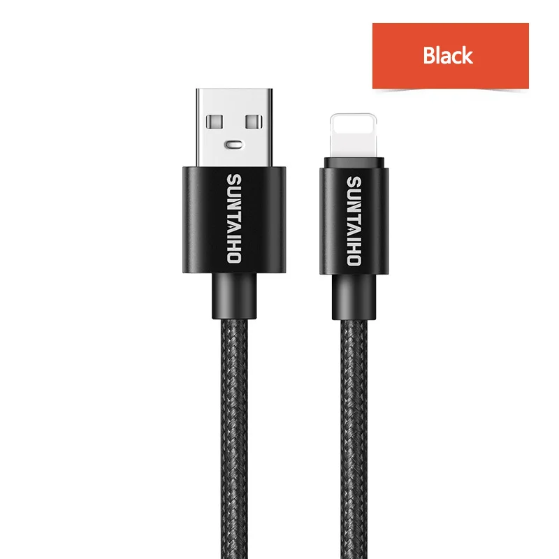 Suntaiho зарядка для айфона молнии iPhone Xs Max XR Зарядное устройство usb кабель 2.1A нейлон быстрой зарядки данных зарядка на айфон 8 Plus 7 5S кабель USB - Цвет: Black