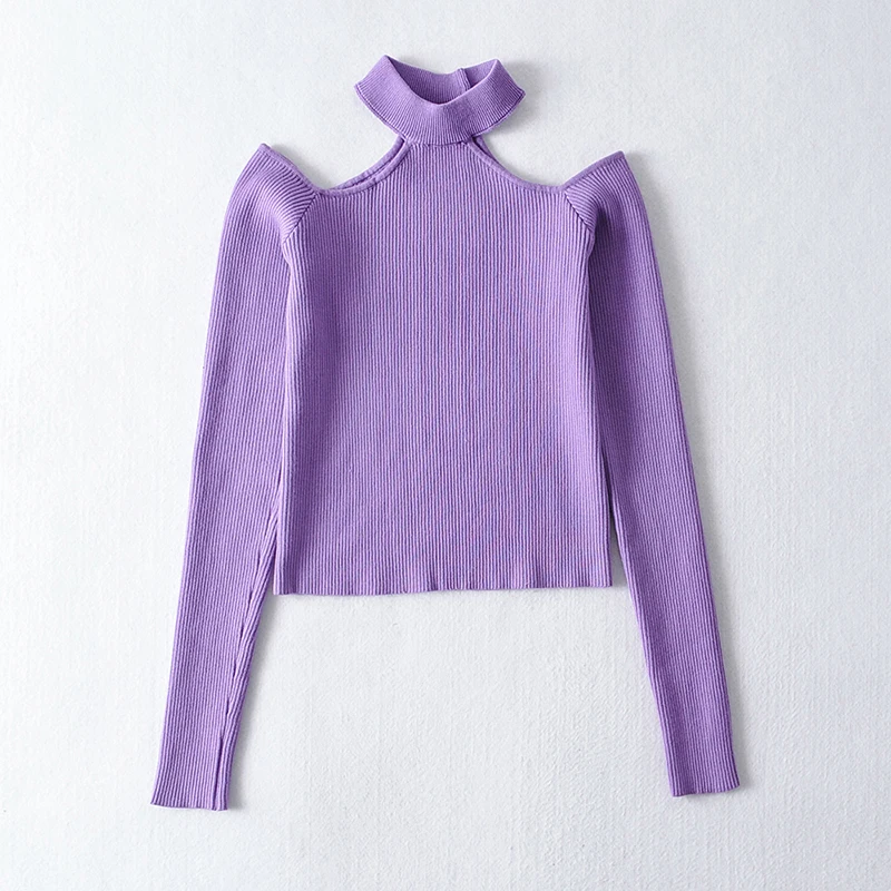 Женский вязаный свитер SISPELL с открытыми плечами воротником-стойкой и длинным