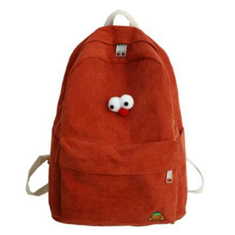 

2 Pcs Striped Ladies Corduroy Backpack Ladies Embroidered School Bag Backpack Student School Bag, Creamy-White & Red