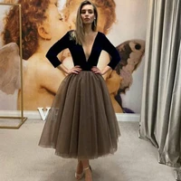 weilinsha black sexy deepv neck prom gowns 34 long sleeve evening party gowns tulle ankle length party dresses