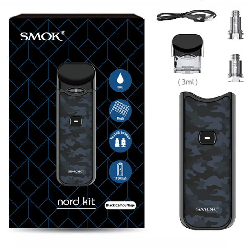 black camouflage Smok Nord Pod vape комплект с аккумулятором 1100 мАч 3 мл картридж сетка спиральная электронная сигарета Vape pod Kit vs SMOK novo - Цвет: black camouflage