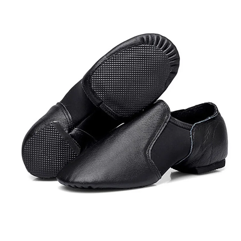 

USHINE Tent Leather Upper Jazz Shoe Slip -on for Women and Men's Black Jazz Dance Shoes