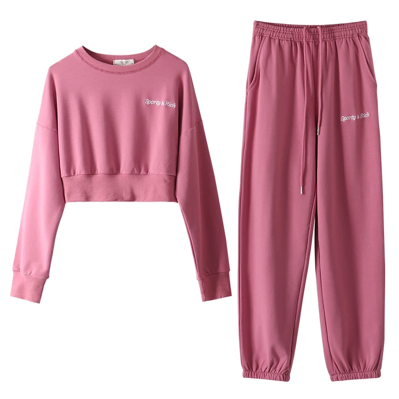 

Kimutomo Sportswear 2 Piece Sets Womens Outfits Spring 2021 Ladies Letter Print Short Sweatshirt and High Waist Pants Fashion