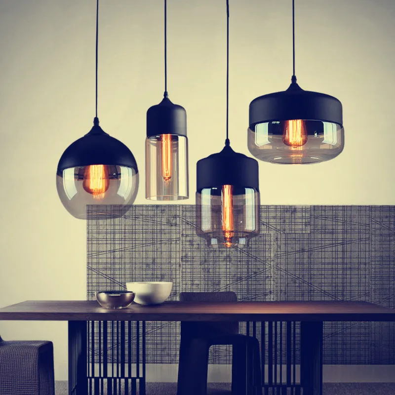 Modern Nordic Loft Retro Hanging Glass Pendant Lights Fixtures E27 LED Pendant Lamp for Living Room Bedroom Kitchen Restaurant