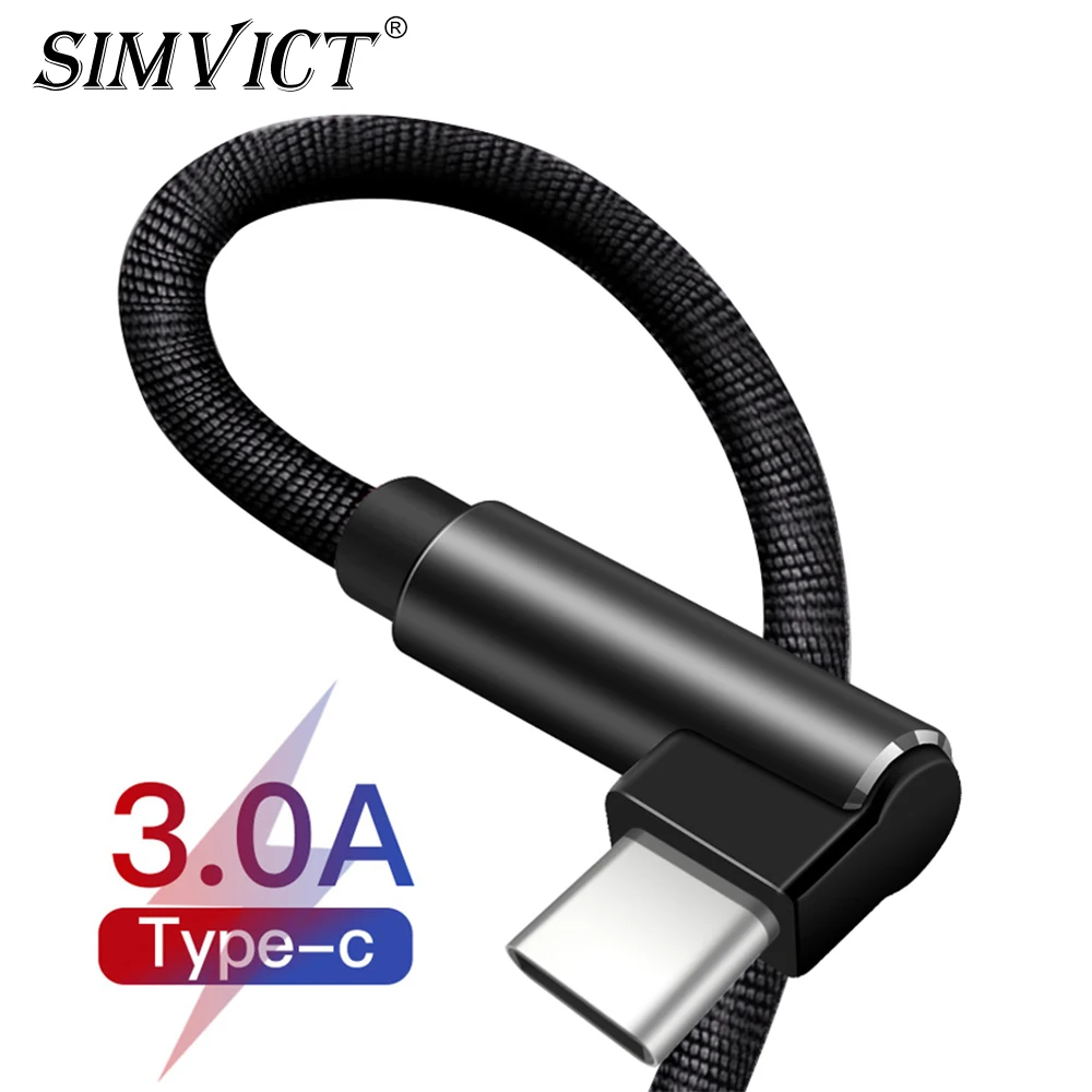 Кабель Simvict L-Shape USB Type C для Huawei Samsung S9 S10 Type-C с быстрой зарядкой Xiaomi Redmi кабель