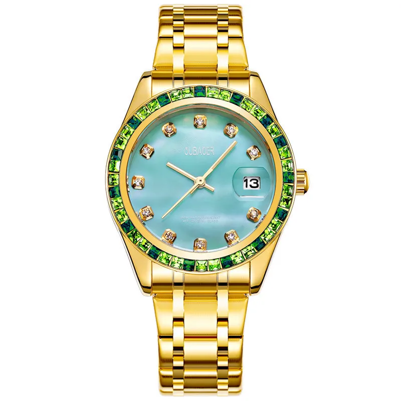 Relogios Femininos бренд oubaoer Топ Роскошные Кварцевые часы с календарем женские часы из нержавеющей стали стразы женские часы - Цвет: gold green 093A