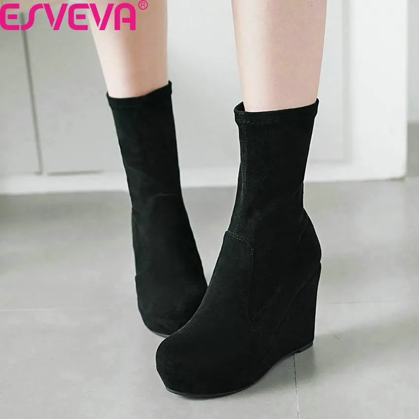 Женские ботильоны на платформе без застежки ESVEVA повседневные Ботильоны танкетке