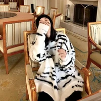 sweater womens autumn and winter new loose korean version of the zebra pattern thickening lazy style striped pullover sweater
