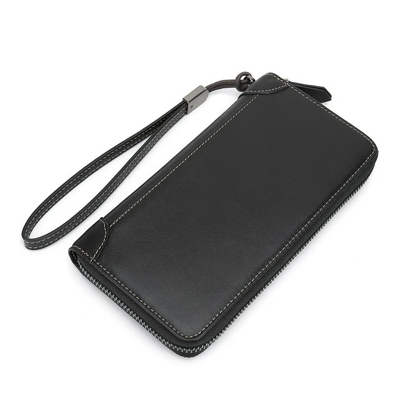 

Brand Men Real Leather Long Wallet Business Casual Cowhide Purse Clutch High Quality Zipper Black Billetera Hombre Multicolors