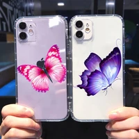 beauty butterfly phone case for iphone 13 12 11 8 7 plus mini x xs xr pro max transparent soft