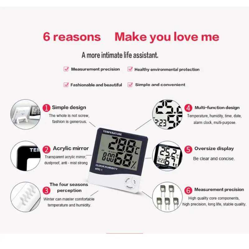 Цифровая метеостанция термометр гигрометр измеритель влажности будильник