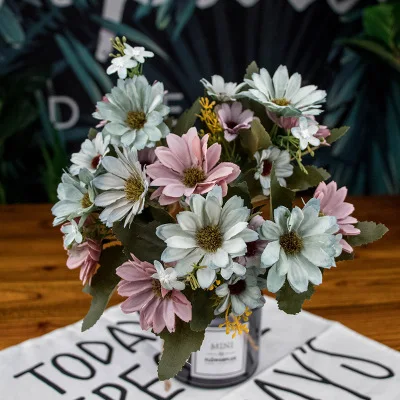 25 бутоны искусственных цветов и принтом в виде хризантем Feverflower филиал искусственные цветы для дома садовые украшения вечерние Свадебный декор-букет Флорес HY - Цвет: Светло-голубой
