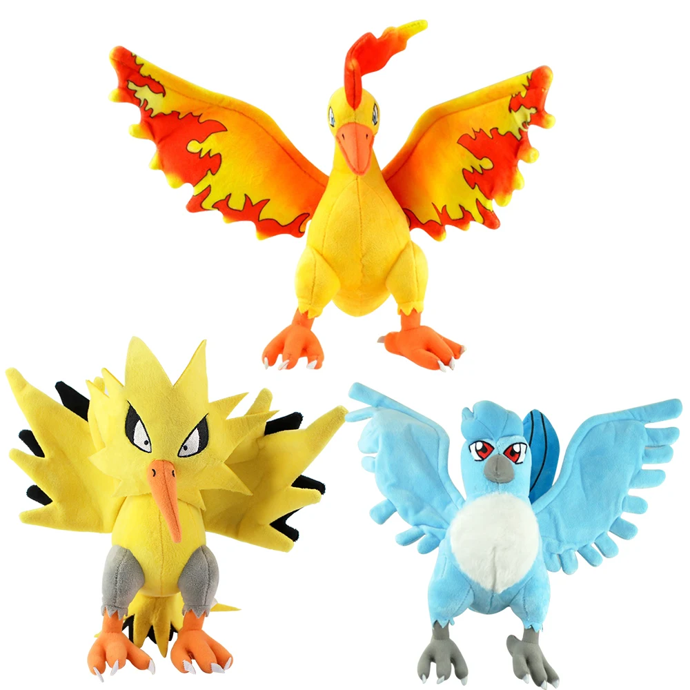 

25-28cm 3 styles Anime Three God Birds Moltres Articuno Zapdos Stuffed Plush Cartoon Peluche Doll Kids Christmas Gift Baby Toys