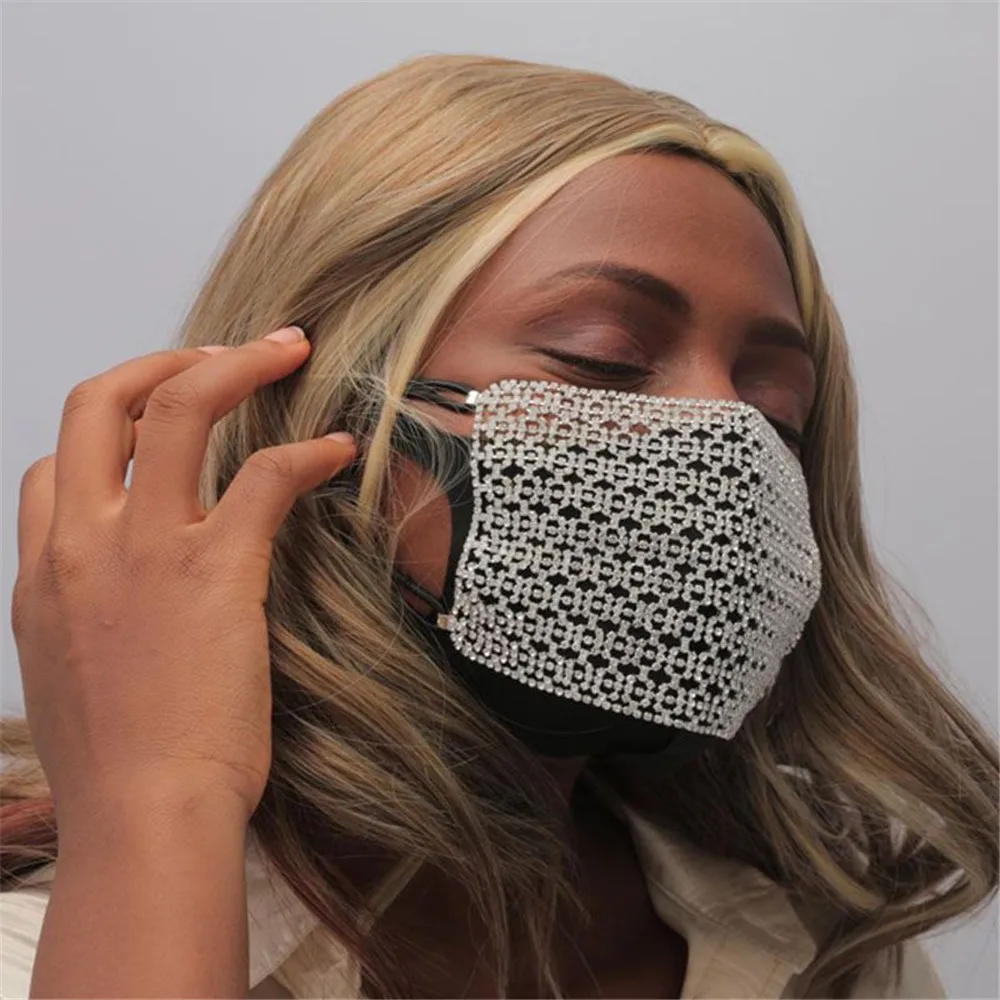 Роскошный блестящий чехол для лица с кристаллами женщин Модный Регулируемый