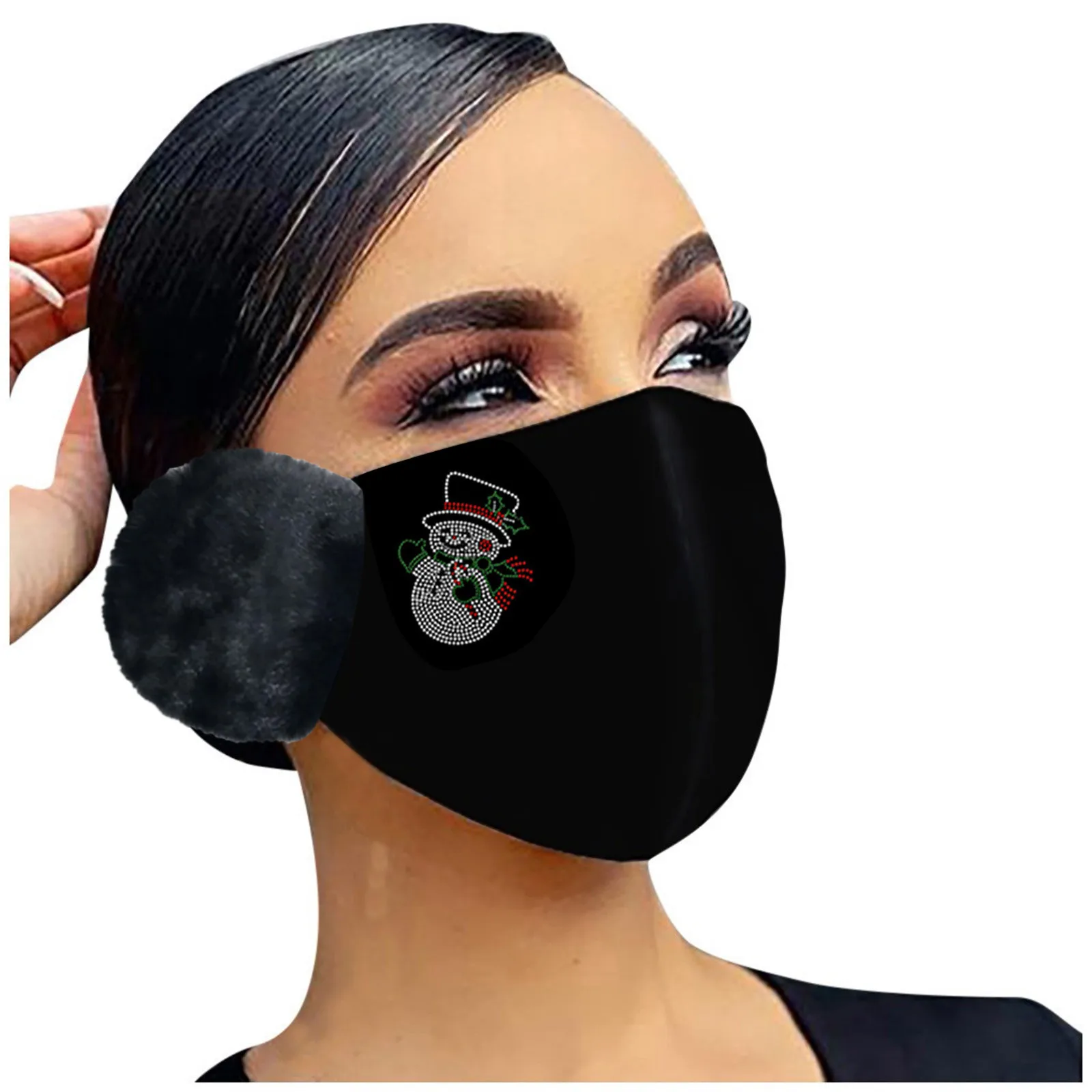 

1PC Adult Winter Mask with Earmuffs Christmas Hot Drilling Warm Hair Ball Hanging Ear Mask Mscara facial Headband Warm products