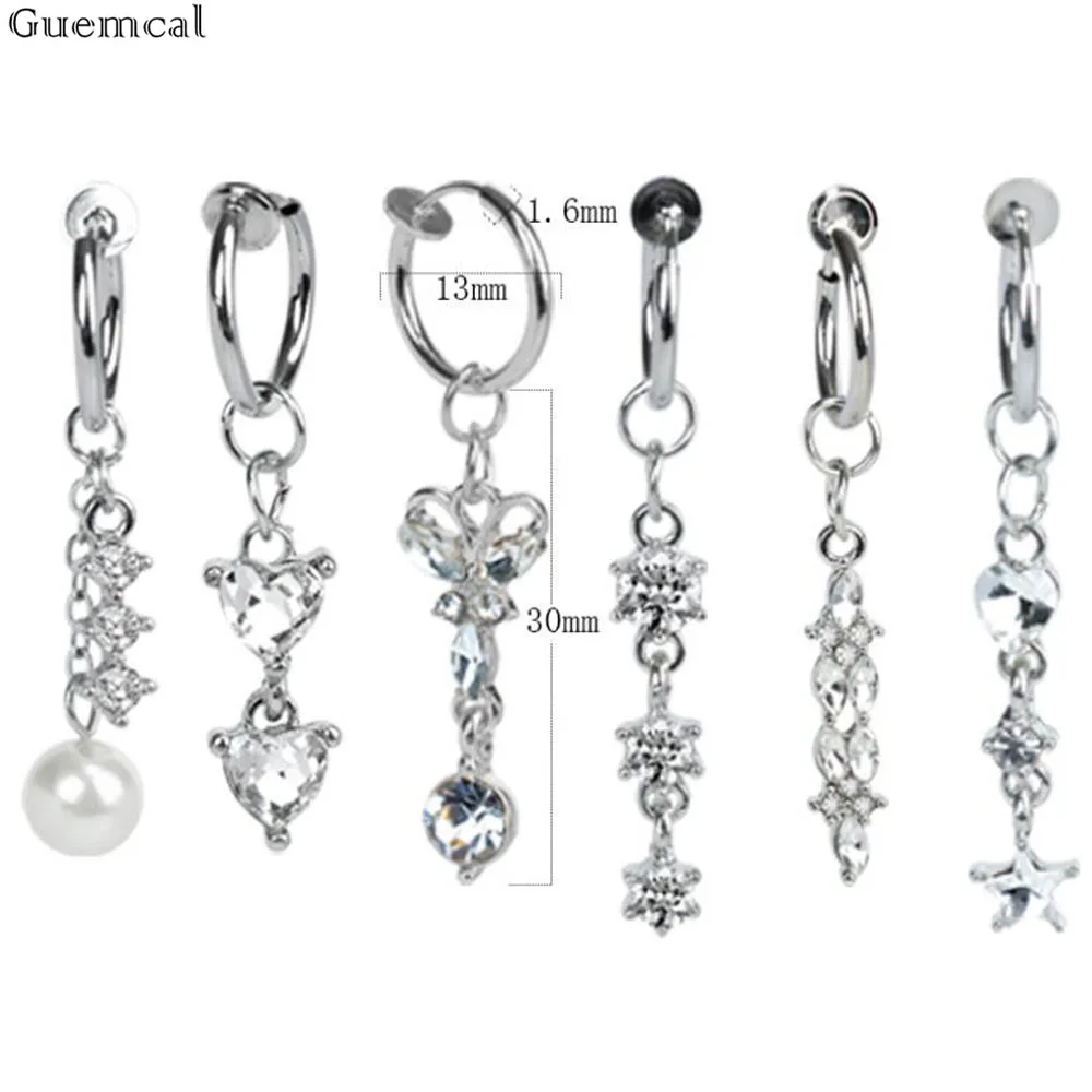 

Guemcal 1pc 316 Titanium Steel Simple Heart-shaped Zircon Perforation-free Body Piercing Jewelry Inlaid Pearl Belly Button Nail