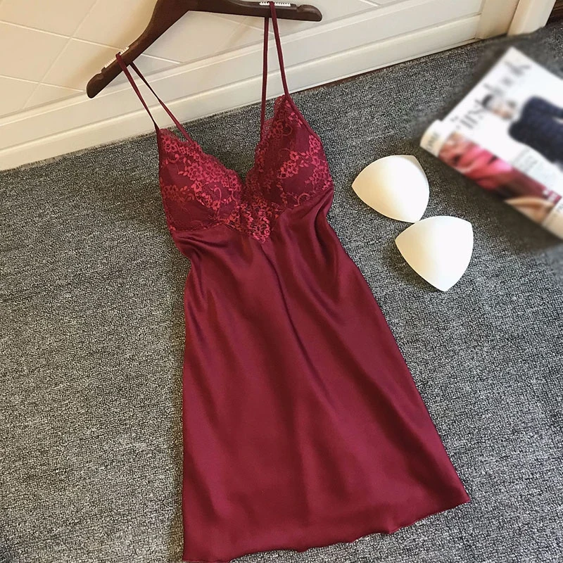 Шелковая ночная рубашка одежда для женщин атласное сексуальное женское