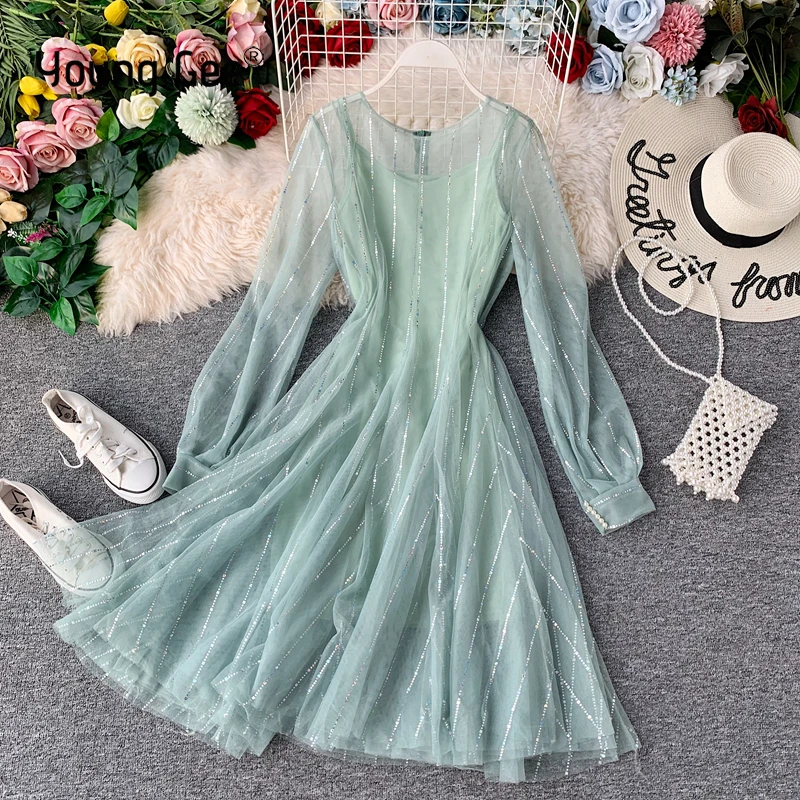 Женское Плиссированное Сетчатое платье Young Gee комплект из двух предметов с