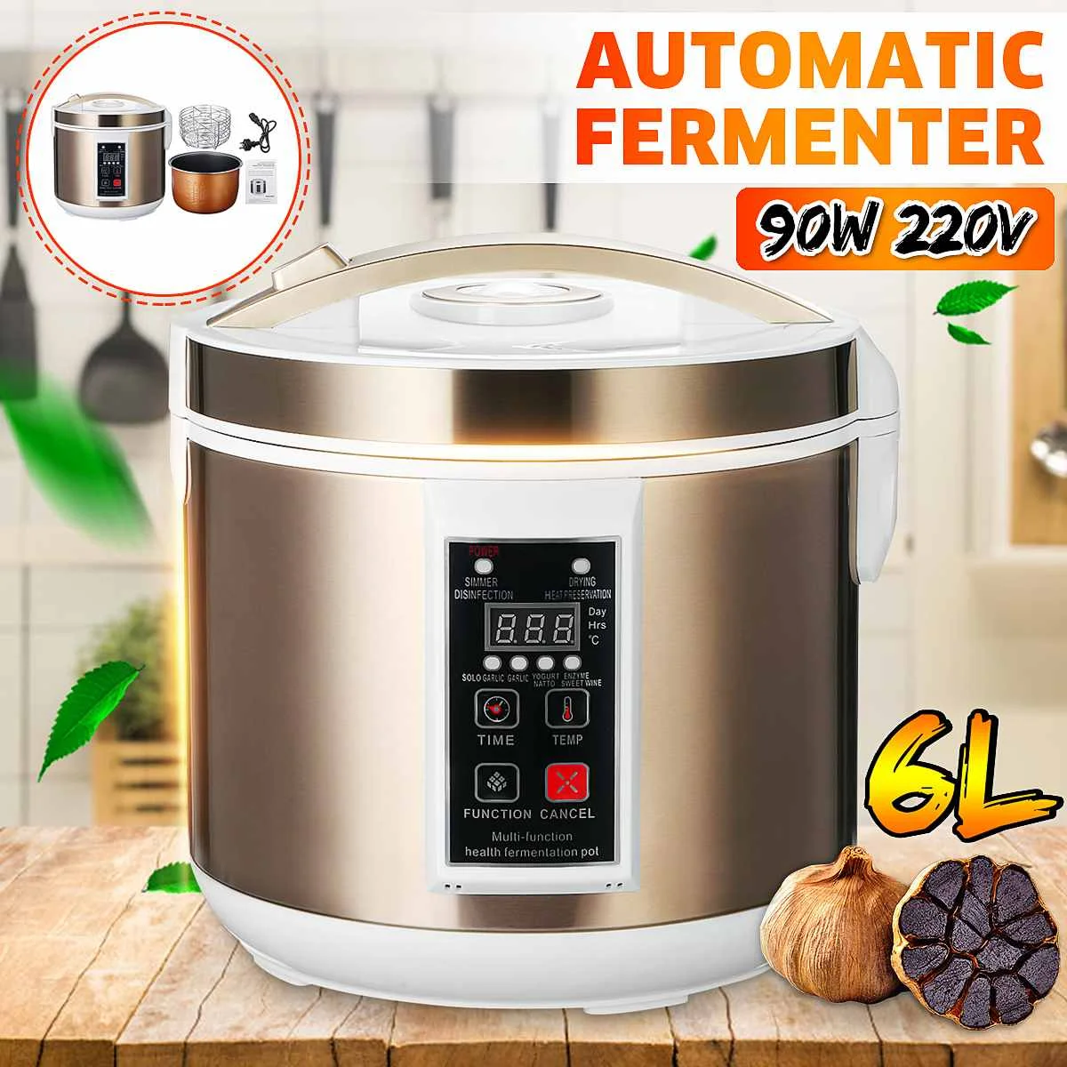 

6L 90W 220V Full Automatic Black Garlic Fermenter Smart DIY Zymolysis Maker Health Fermentation Pot Household Fermenting Machine
