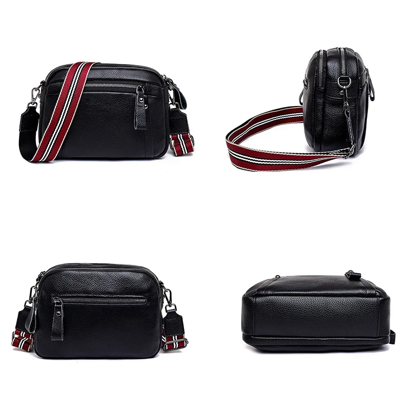 Сумка через плечо из 2021 натуральной кожи черная с широким ремешком 100% | Багаж и