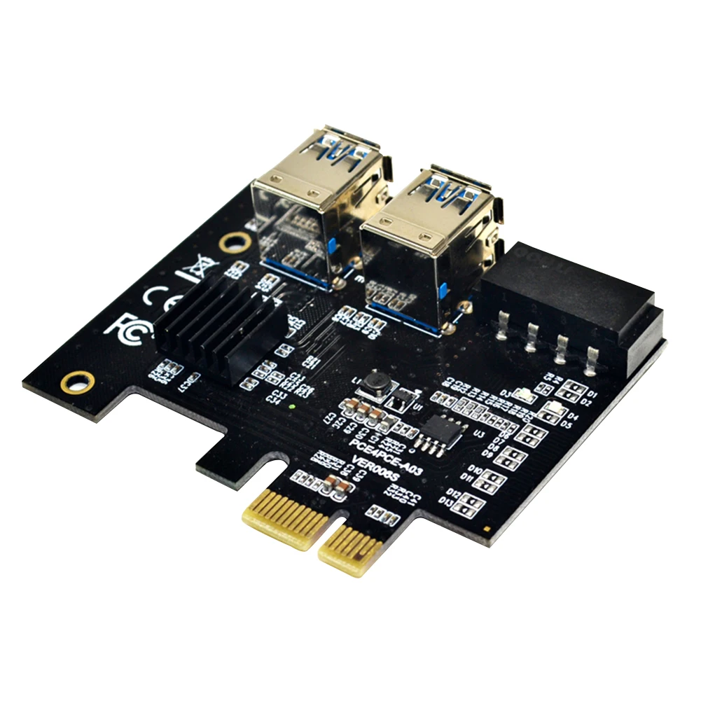 

PCI-E to PCIe Adapter PCI-Express 1× to16x Mining Riser Card 1 to 4 USB 3.0 Multiplier with Molex 4 Pin Power Port for BTC Miner
