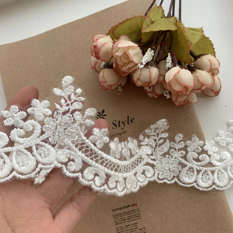 

6cm Delicate Embroidery Scallop Lace-Trim Ivory Border Lace Trimming For Dress Veils High Quality