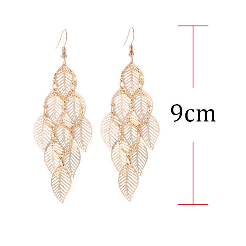 

2021 Fashion Vintage Leaf Drop Earrings For Women Gold Color Boho Statement Pendant Long Dangle Earrings Jewelry Exaggerated