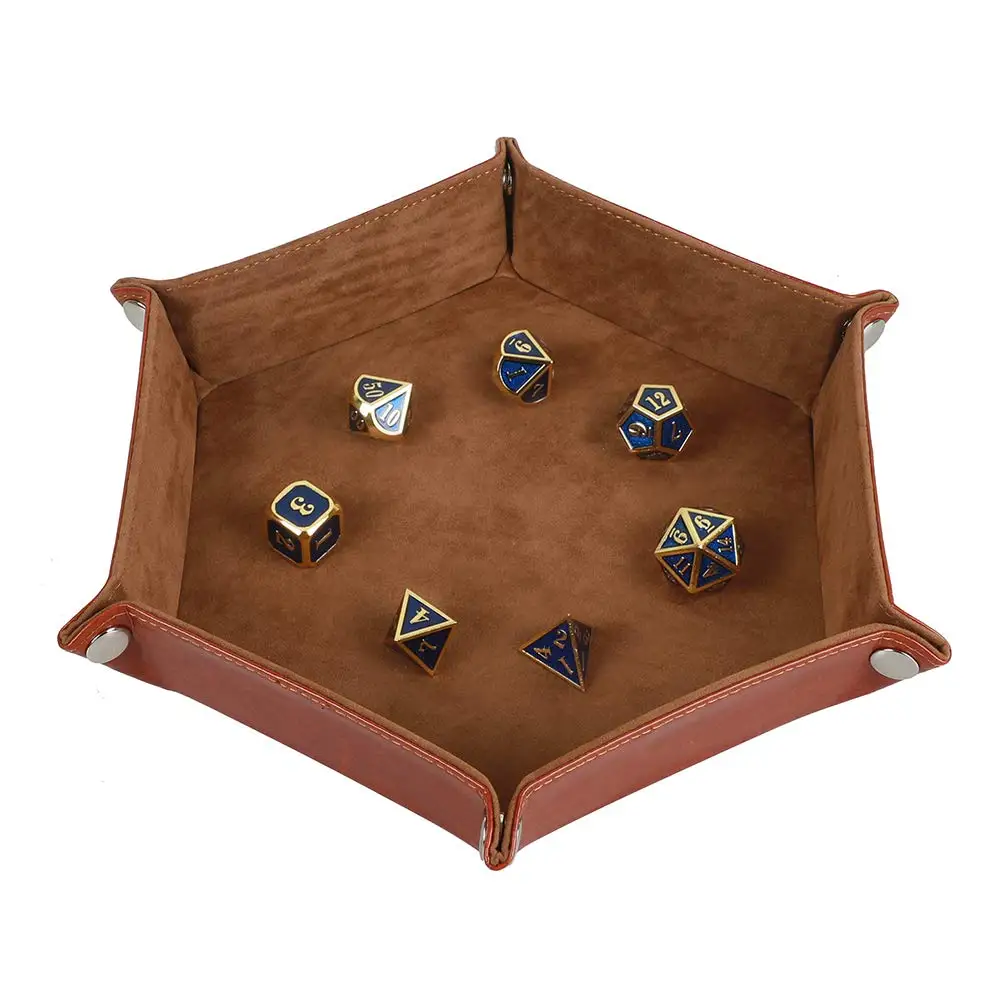Brown XRHYY Роллинг складной шестигранник игральные кости лоток держатель для RPG DND игры в кости двухсторонний толстый PU кожа и бархат кости мат - Цвет: Brown