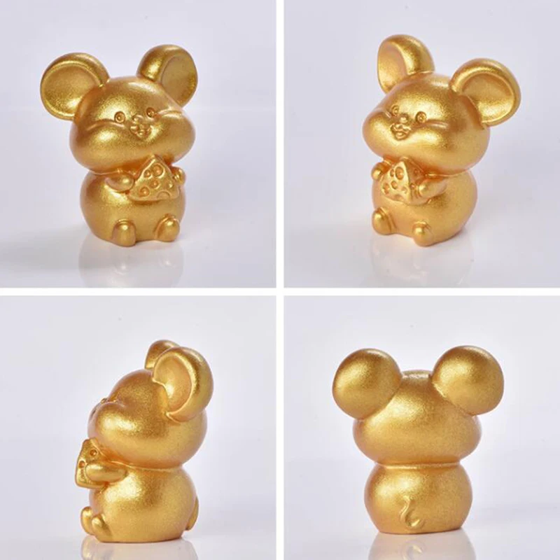 Статуя животного из золотой смолы украшенная китайским знаком зодиака крыса
