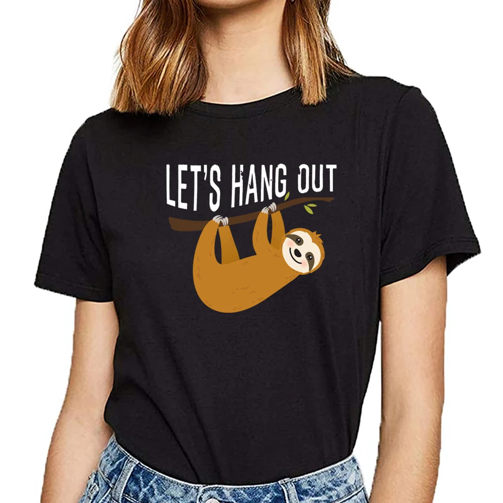 

Топы Футболка Для женщин забавные Ленивец цитаты Дизайн черно белой печати Купальник женский футболка