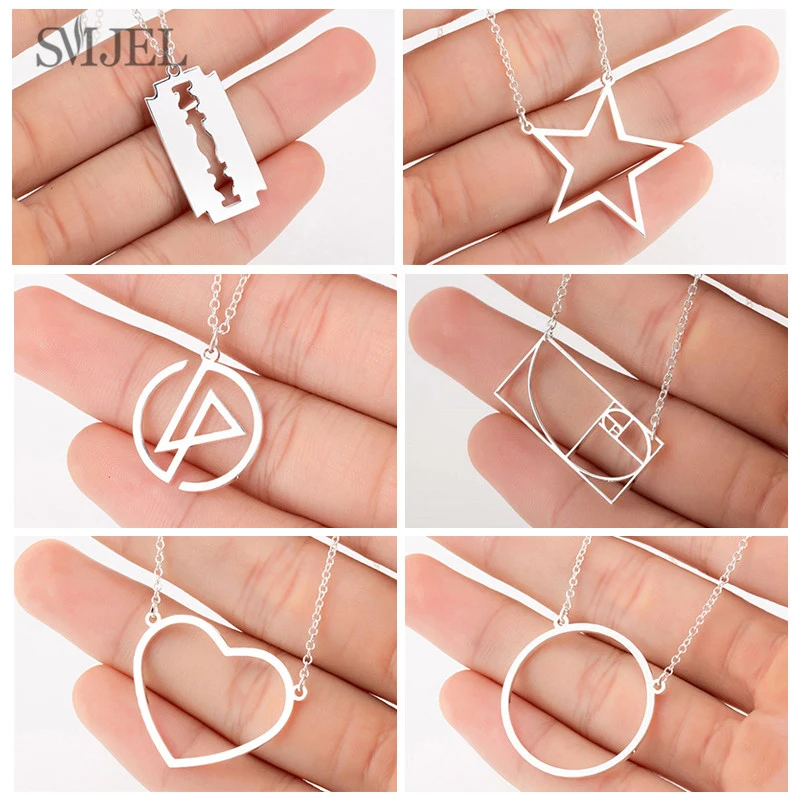 

SMJEL Simple Star Circle Heart Lincoln Park Shaving Blade Golden Ratio Pendants Necklaces For Women Chain Necklace For Kids