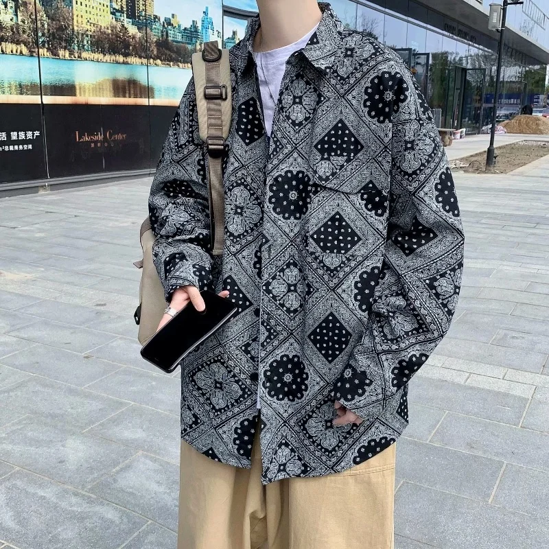 

Cashew blossom shirt men's long sleeve ins fashion brand coat minority shirt Korean fashion inch shirt winter jackets modis