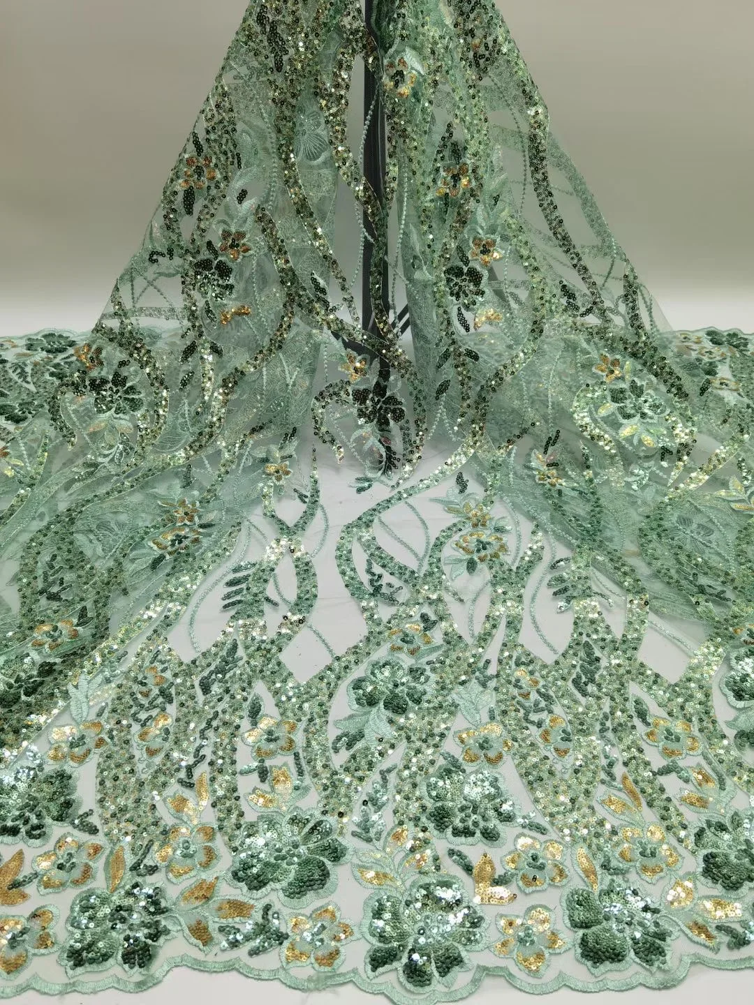 

Top selling Sequins French Tulle Lace Fabric Black High Quality African Lace Fabric Latest Lace Material For Evening Party