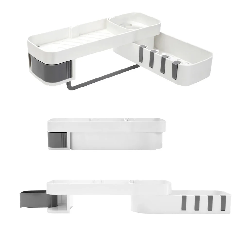 White and grey Ванная комната для хранения кухонный Органайзер из пластика угловая стойка для хранения душевая полка Ванная комната для хранения самоклеящиеся настенные домой питания - Цвет: White and grey
