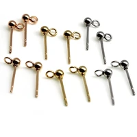 20pcslot surgical 316 stainless steel 3 4mm round ball stud earrings posts with loop connectors for diy jewelry making finding