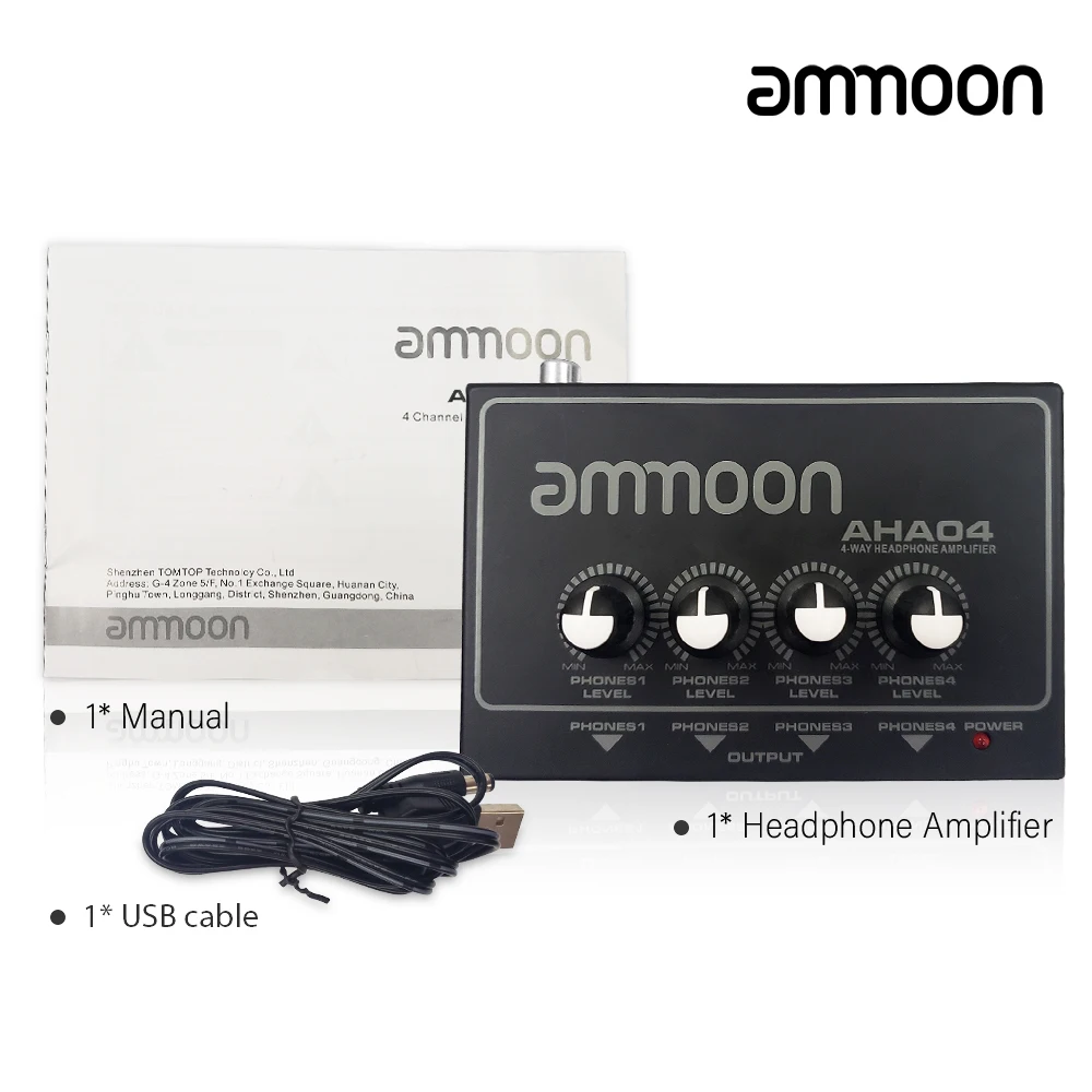 Ammoon AHA04 Портативный 4 полосная усилитель для наушников с 1/4 дюймов и 1/8 Вход s