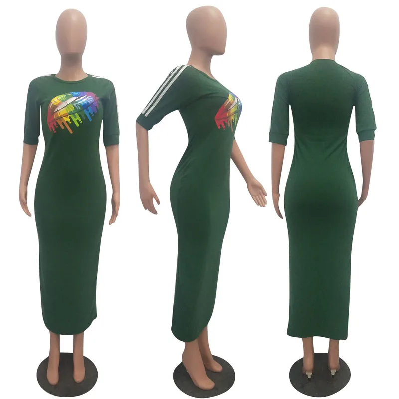 Повседневное Для женщин Bodycon платье летние модные разноцветные радужные губы офсетная печать обхват талии, обхват бедер, ужин платья для Для женщин vestidos mujer