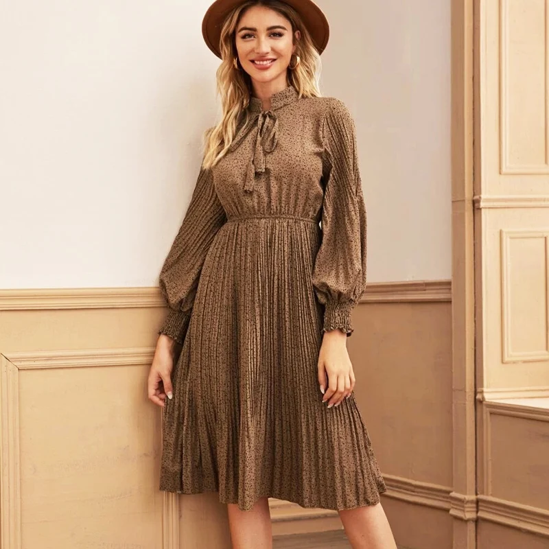 

Spring Autumn Vintage Long Sleeve Wave Point Floral Dress Women Autumn Winter Slit Long Maxi Dress Print Boho Dress Vestidos