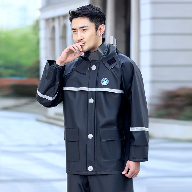 

Reflective Men Rain Coat Jacket Set Adult Rain Pants Raincoat Waterproof Impermeable Motorcycle Impermeables Rain Gear DK50RT