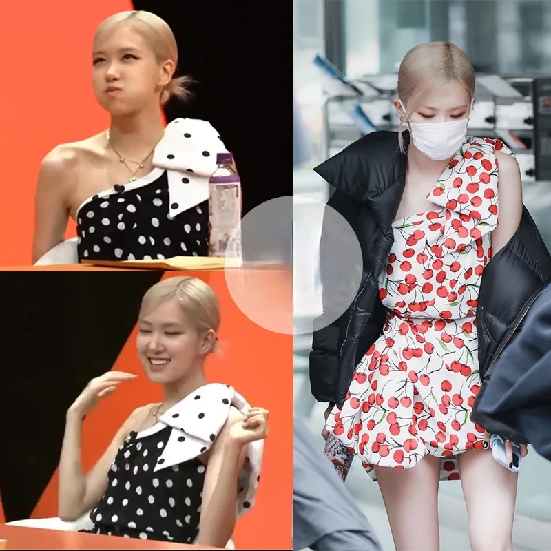 

Kpop Korean Celebrity ROSE Streetwear New Women Fashion Waist Slim Oblique Shoulder Dress Female Party Sexy Ruffles Mini Dresses