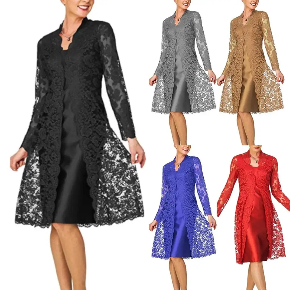 Женское вечернее платье средней длины кружевное ажурное для матери и невесты
