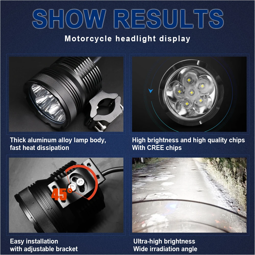 Универсальные светодиодные фары для мотоцикла Противотуманные белый желтый