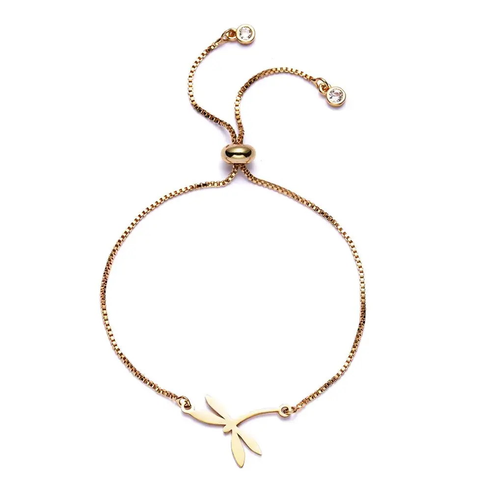 

Women's Simple Golden Dragonfly Insect Pendant Stainless Steel Chain Link Female Bracelet For Women's Gift Jewelry