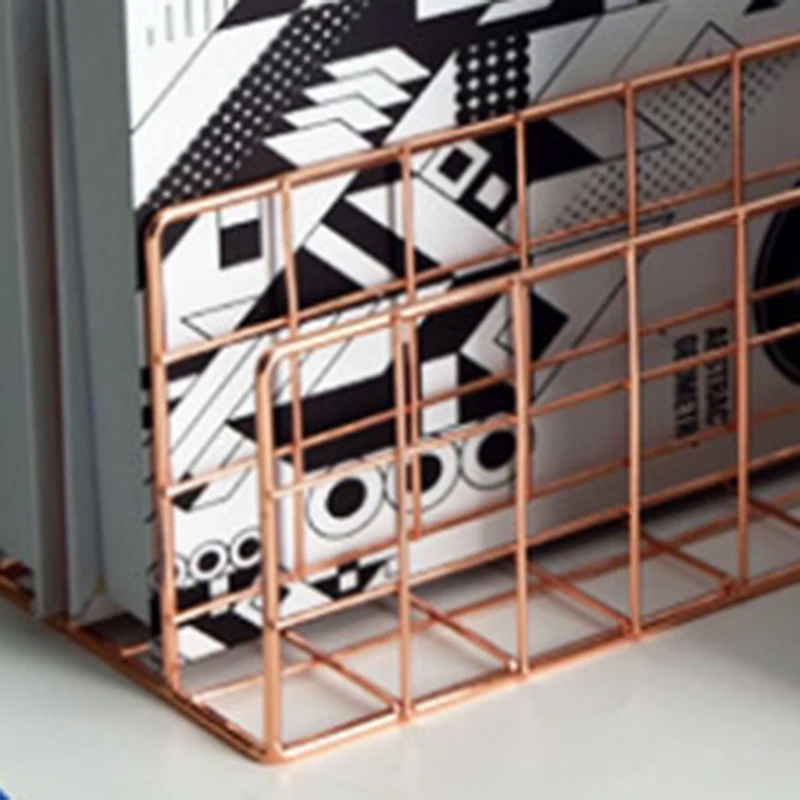 

Grid 3 Compartments Bookshelf azine File Organizer Holder Wrought Iron Rack XXUC