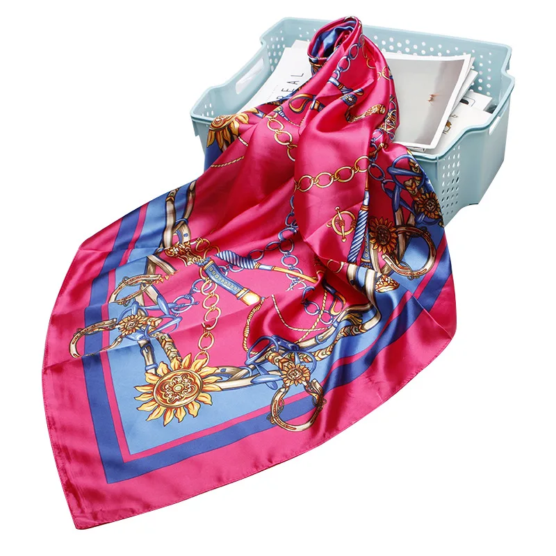 

Fashion Hair Scarf For Women Kerchief Black Silk Satin Hijab Scarfs 90cm*90cm Square Shawls Neckerchief Scarves For Ladies 2019