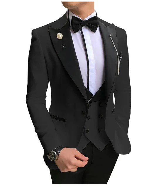 

3 Pieces Men Suits Slim Fit Business Suit Groom Champagne Noble Grey White Tuxedos For Formal Wedding Suits (jacket+Pants+Vest)