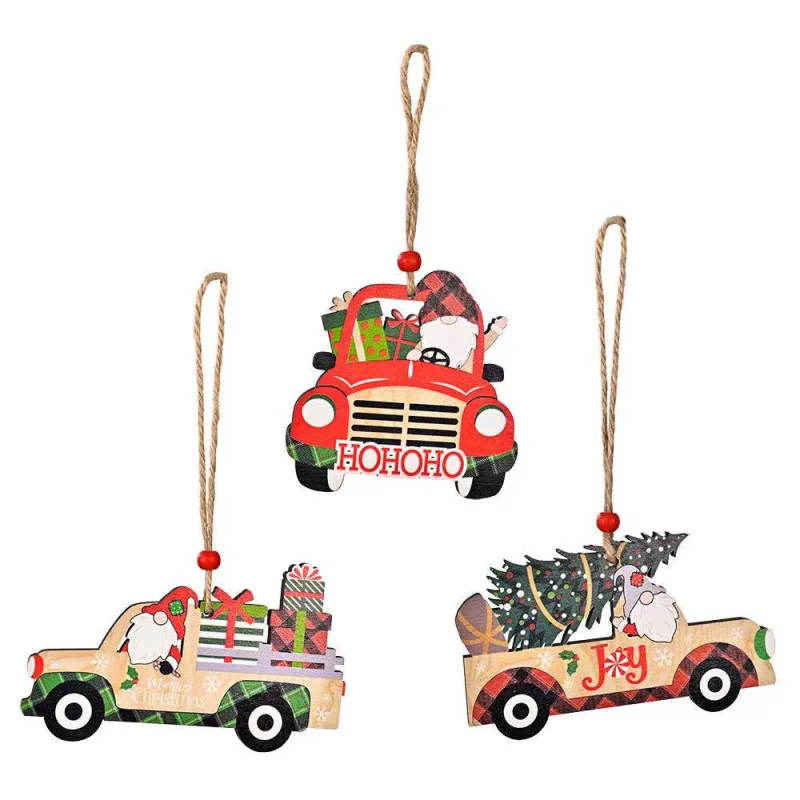 

New Christmas Decoration Wooden Car Pendant Printed Car Xmas Tree Oranment Party Bar Scence Decoration Accessories